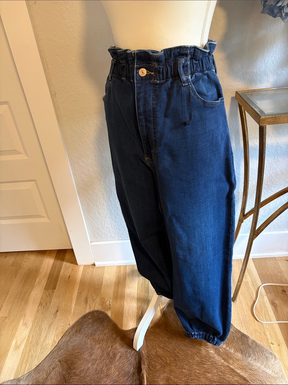Express High-Waist Paperbag Dark Blue Jeans